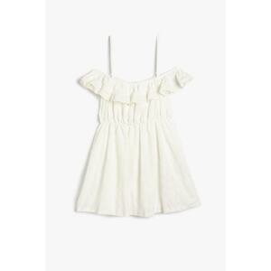 Koton Off Shoulder Strap Ruffled Scalloped Embroidered Dress