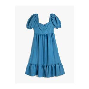 Koton Short Viscose Dress Balloon Sleeves Sweetheart Neck