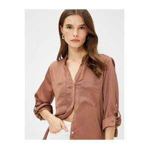 Koton Big Collar Shirt With Pockets Folded Sleeves