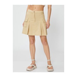 Koton Cargo Skirt Linen Blend Mini Pocket Detailed Pleated