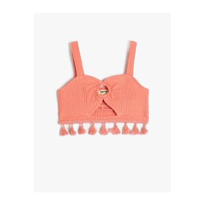 Koton Crop Top with Tassels Window Detail Sweetheart Neckline Straps