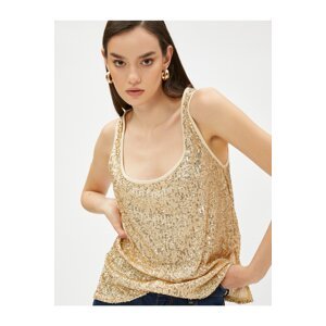 Koton Sequined Evening Dress Blouse U-Neck Sleeveless