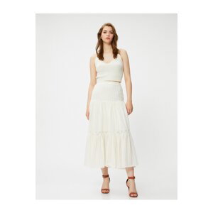 Koton Tiered Midi Skirt with Lace Ribbon Detail