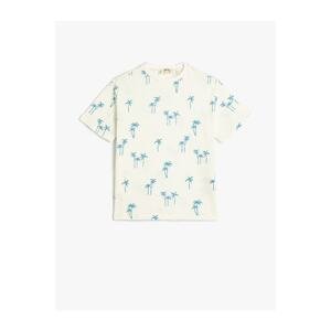 Koton T-shirt with a Crew Neck Short Sleeved Palm Print Cotton