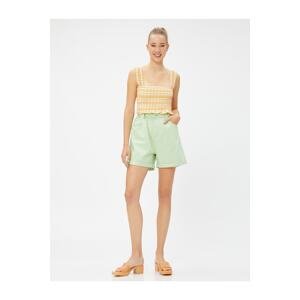 Koton High Waist Shorts Elastic Waist Fold Detail Cotton