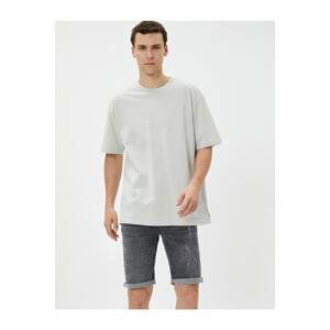 Koton Bermuda Ripped Denim Shorts with Fold Detail Buttons and Pockets