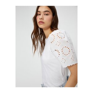 Koton T-Shirt with Scalloped Sleeves Crewneck Cotton