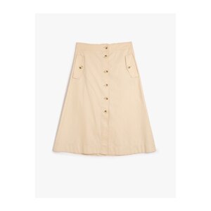 Koton Flared Midi Skirt Button Detailed Linen Blended