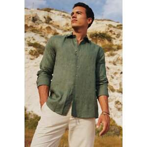 DEFACTO Modern Fit Italian Collar Linen Long Sleeve Shirt