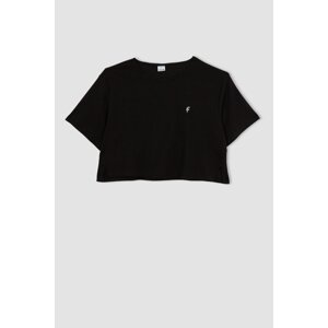 DEFACTO Crop Crew Neck Ribana Short Sleeve T-Shirt