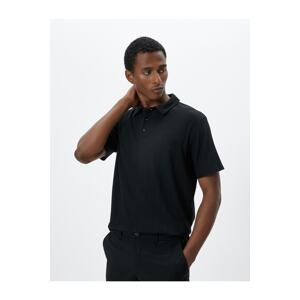 Koton Polo Neck Tricot T-Shirt with Textured Buttons, Short Sleeves.