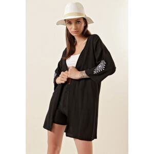 Bigdart 5869 Embroidered Kimono - Black