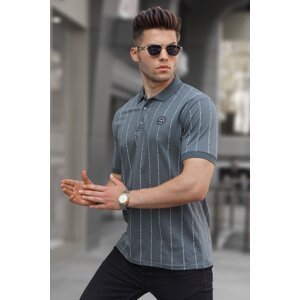 Madmext Smoked Buttoned Striped Polo Neck T-Shirt 5879