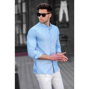Madmext Men's Blue Linen Plain Long Sleeve Shirt 5548