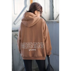 Madmext Mad Girls Brown Printed Oversized Sweatshirt