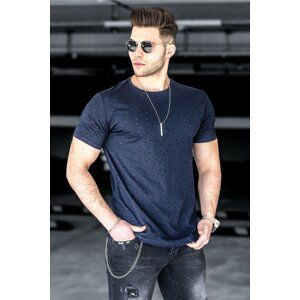 Madmext Ripped Detailed Navy Blue T-Shirt 2883