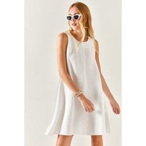 Olalook Dámske biele ľanové šaty bez rukávov A-Line