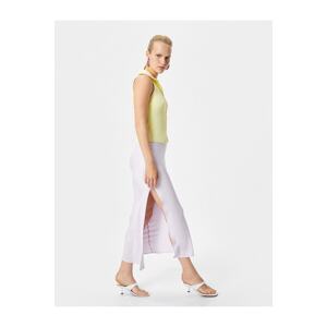 Koton Melis Ağazat X Cotton - Midi Viscose Skirt with a Slit