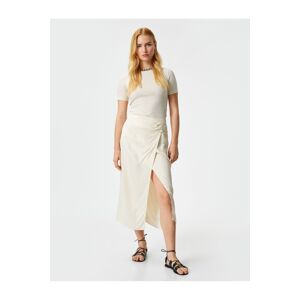 Koton Melis Agazat X Cotton - Viscose Slit Midi Skirt