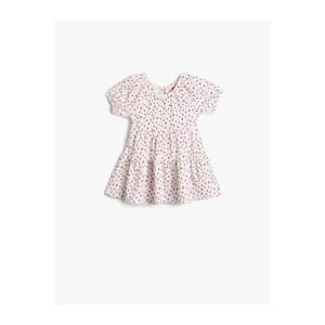 Koton Floral Dress with Short Balloon Sleeves Scoop Neck Tiered