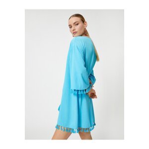 Koton Şahika Ercümen X Cotton - Oversize Tasseled Mini Beach Dress Ecovero® Viscose