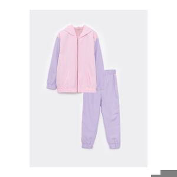 LC Waikiki Girls' Tracksuit Set with Color Block Long Sleeves with a Hoodie.