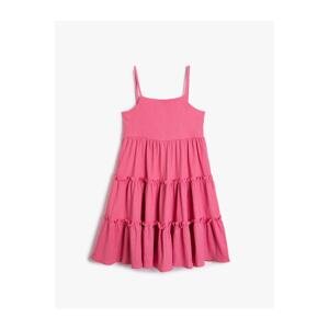 Koton Dress With Thin Straps, Tiered Ruffle Detailed Dress.