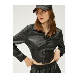 Koton Crop Shirt with Faux Leather Corset Detail