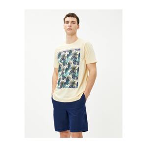 Koton Leaf Printed T-Shirt Crew Neck Short Sleeve Cotton