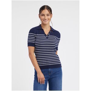 Orsay Dark Blue Women Striped Knitted Polo T-Shirt - Women
