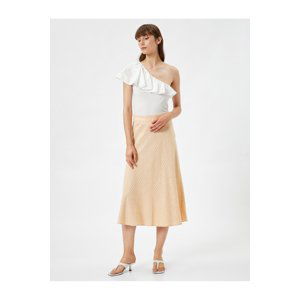 Koton A-Line Midi Skirt, Normal Waist Zippered, Linen Blend.