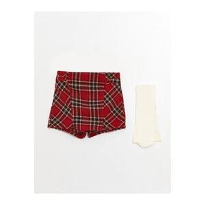 LC Waikiki Lcw Baby Elastic Waist, Checkered Baby Girl Shorts Skirt And Pantyhose Stockings 2-Pair Set