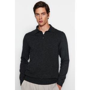 Trendyol Anthracite Men's Slim Fit Polo Neck Buttoned Smart Knitwear Sweater