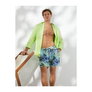 Koton Swimsuit Shorts with Leaf Print Tie Waist, Pocket.