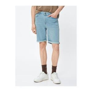 Koton Bermuda Slim Fit Denim Shorts with Fold Detail Buttons.