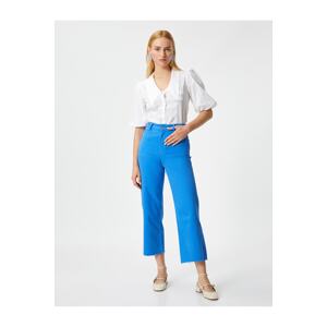 Koton Crop Wide Leg Trousers High Waist With Pockets Cotton.