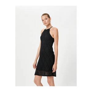 Koton Crochet Mini Dress Halter Neck Openwork Lined