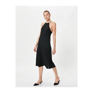 Koton Textured Midi Dress, Halter Neck, Crisscross Back Straps, Textured