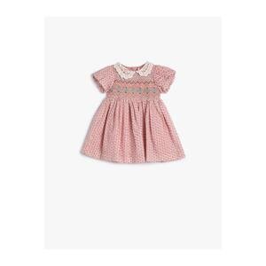 Koton Dress With Short Balloon Sleeves, Lace Baby Collar, Ethnic Pattern, Cotton Lined.