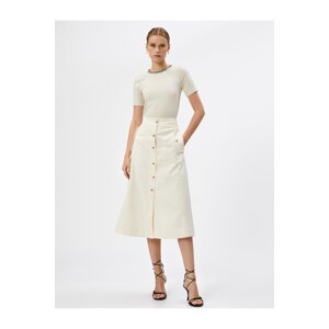 Koton Midi Skirt Pocket Detailed Buttoned Slit Cotton