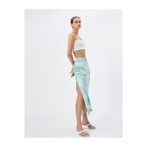 Koton Satin Midi Skirt with slits and Tie-Dye Patterned A-Line Viscose.