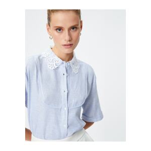 Koton Lace Collar Shirt with Short Sleeves and Buttons Linen Viscose Blend.