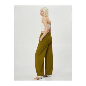 Koton Wide Leg Trousers with Tie Waist Viscose Blend. Textured.