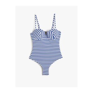 Koton Thin Straps Swimsuit. Textured Underwire, Covered Back Detail.