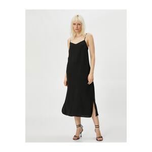 Koton Midi Dress with Thin Straps and Slit Detailed.