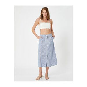 Koton Midi Skirt With Buttons And Slits In The Linen Blend