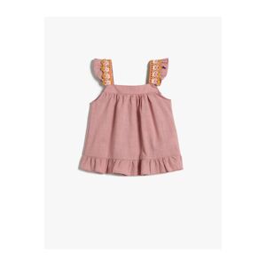 Koton Ruffle and Crochet Detailed Cotton Shirt, Sleeveless