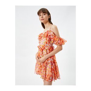 Koton Chiffon Floral Dress Mini Off Shoulders Flounce Lined