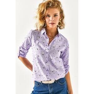 Olalook Women's Lilac Floral Foldable Linen Shirt with Sleeves