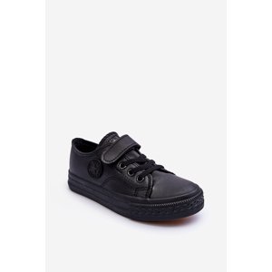 Children's leather Velcro sneakers, Black Delmara